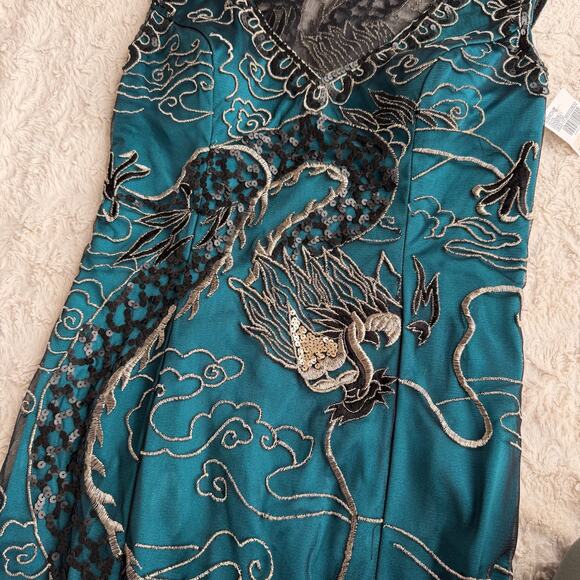 New Sue Wong Nocturne embroidered dragon maxi dress long gown cocktail nwt 2 - Picture 7 of 16